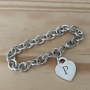 Tiffany & Co Engraved “P” Heart Tag Charm Bracelet